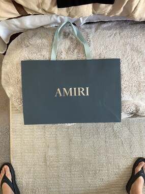 AMIRI Luxury Teal Green Large Paper Shopping Bag with Fabric Handles